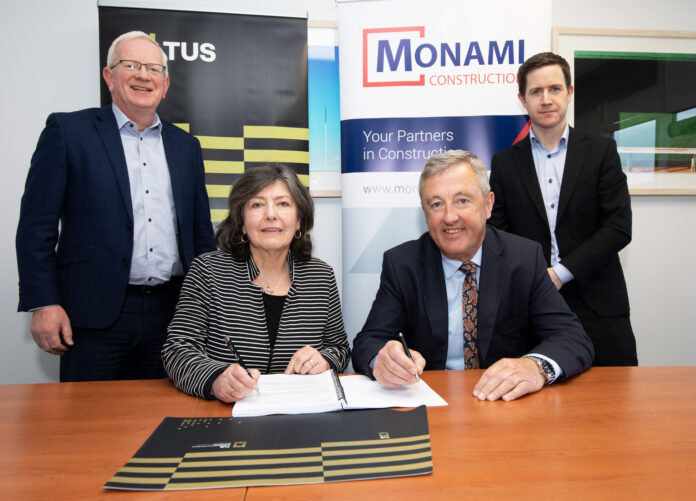 TUS President Professor Vincent Cunnane and Governing Body Chairwoman Josephine Feehily at the signing of the Coonagh Cross contract with Monami directors Bryan Quille and Trevor Cavanagh.